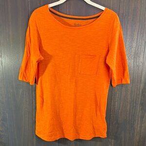 Boden Orange 3/4 Sleeve Relaxed Boatneck Tee w/ Pocket 100% Cotton Medium